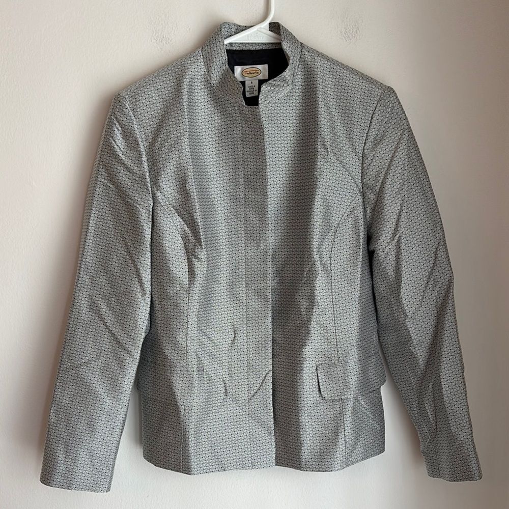 Talbots vintage women’s silk blend silver Textured Jacket mandarin collar size 6